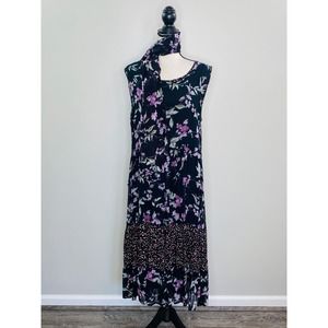 Vintage 90s Simrin Floral Rayon Shift Dress Scarf XL Boho Cottagecore Oversized